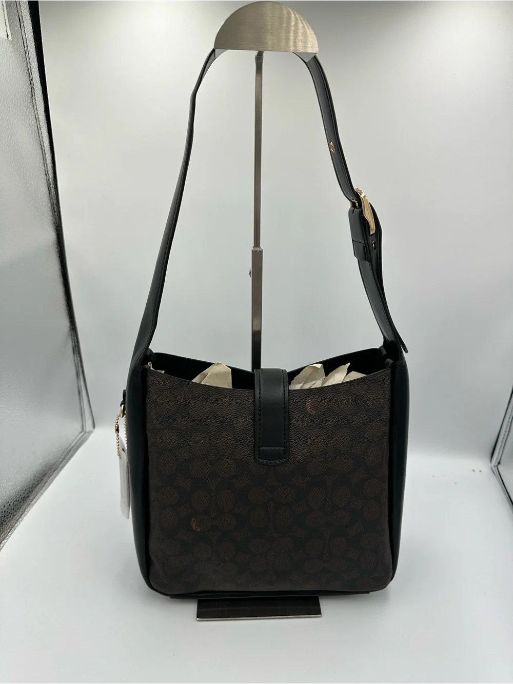 Coach Hadley Hobo Signature Canvas Brown Black Leather Turnlock Gold CW003 NWT